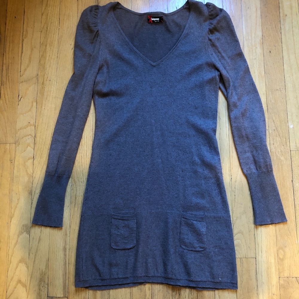 Sinéquanone Paris Light Brown Wool Blend Sweater Dress - Size M | V-Neck Mini - Picture 10 of 16